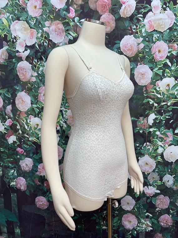 50s Beige Floral Lace Bodysuit Shapewear Empire M… - image 5