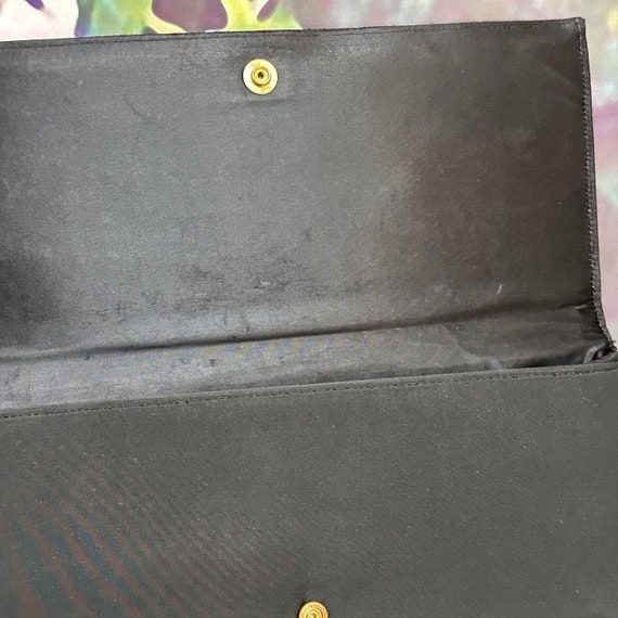 50s Black Satin Beaded Envelope Clutch Purse - image 5