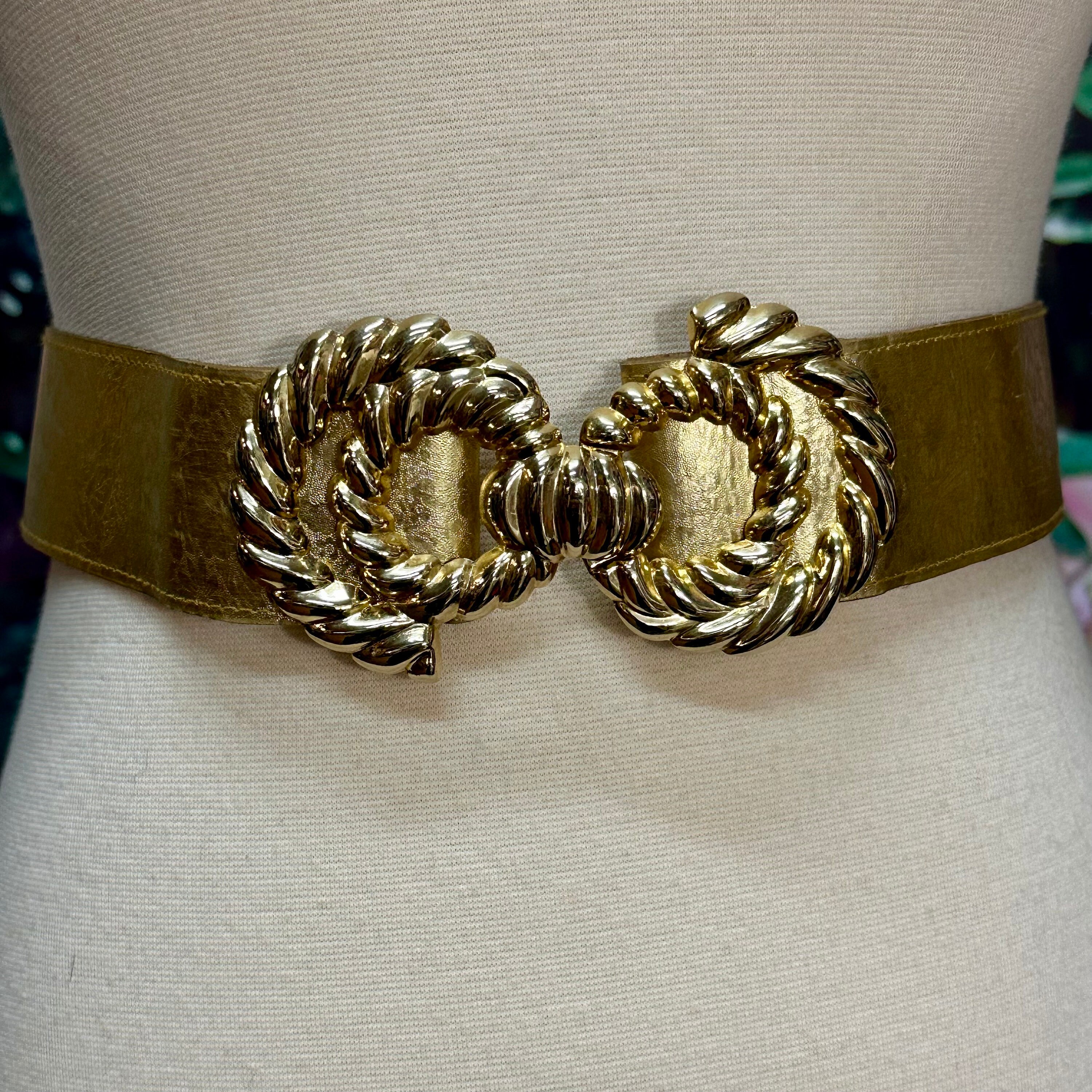 80s Metallic Gold Floral Belt Gold Rope Clasp - Etsy display picture 1