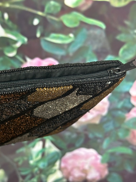 60s Delill Black Copper Beaded Zipper Clutch Purse - image 5