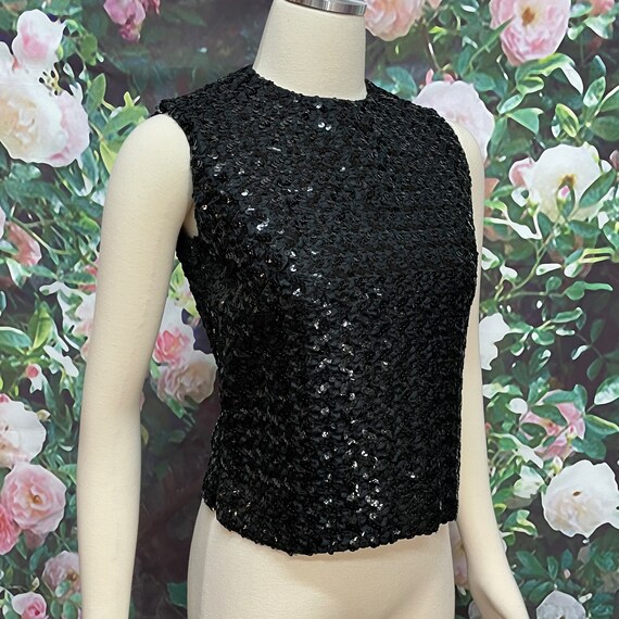 60s Malbe Original Black Sequin Shell Top - image 3