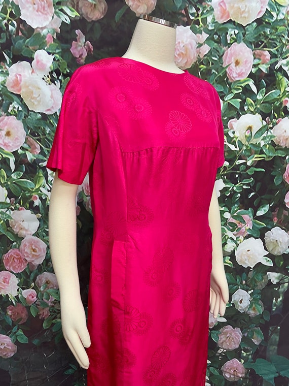 60s Hot Pink Floral Silk Shift Dress Hong Kong - image 4