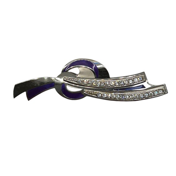 80s Berebi Silver Abstract Brooch Purple Enamel Cl