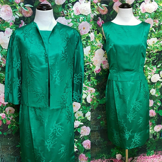 50s Dynasty Emerald Green Silk Satin Skirt Revers… - image 1