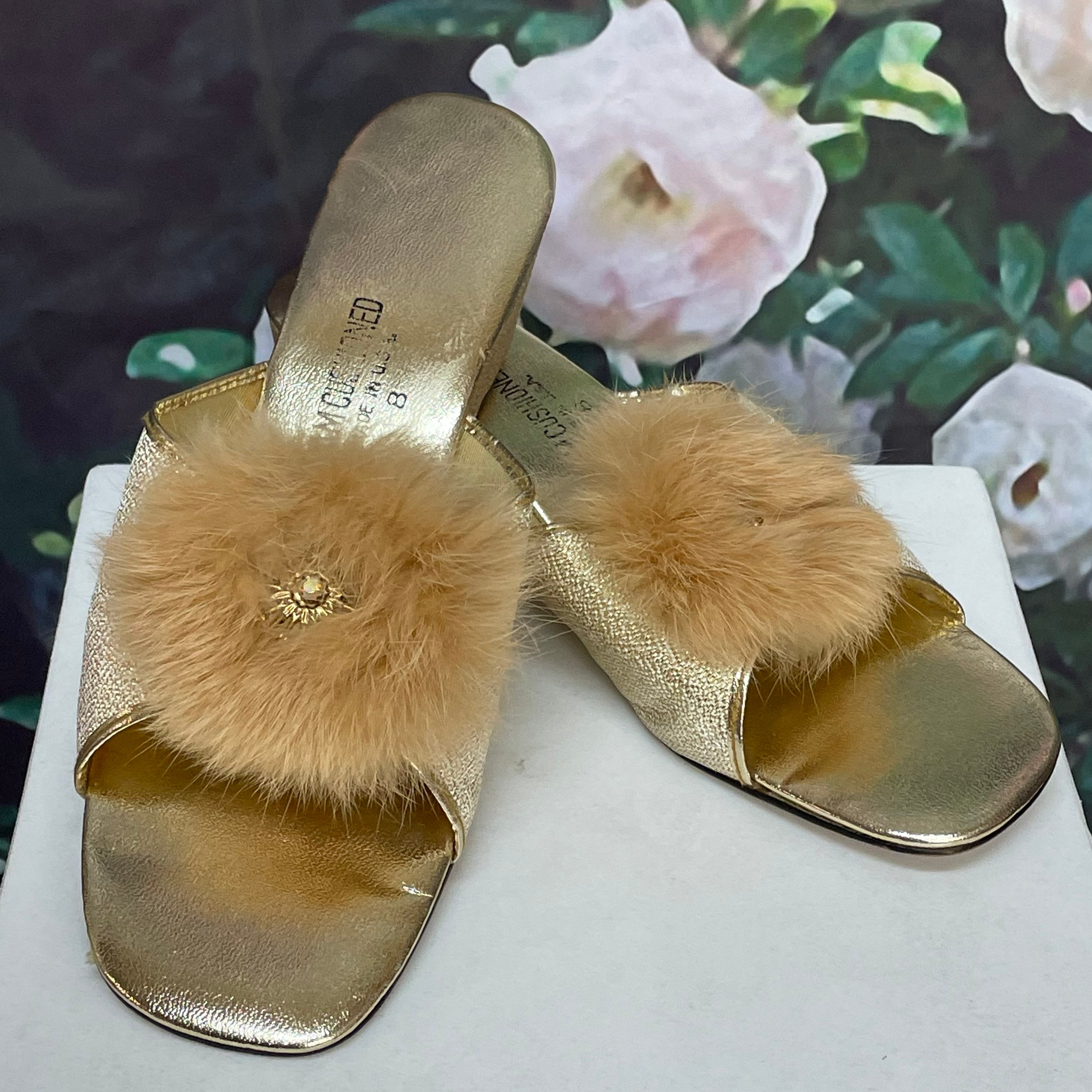 Real Fur Slides in Pink Mink Full Skin Rubber Fur Slippon 