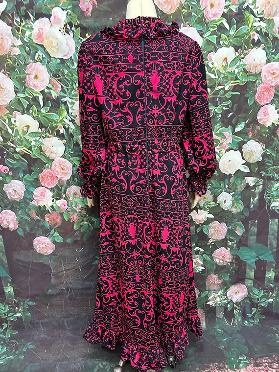 70s Black Pink Sequin Maxi Dress Ruffles Large - image 9