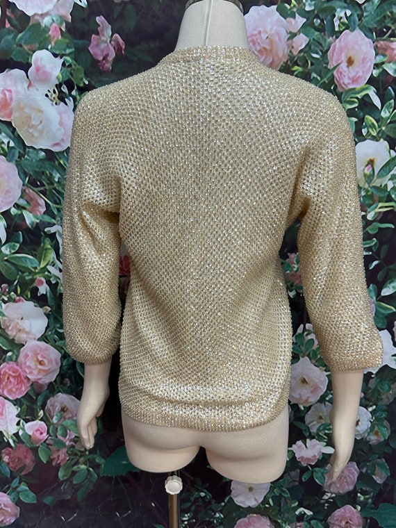 60s Cream Iridescent Sequin Beaded Cardigan - image 6