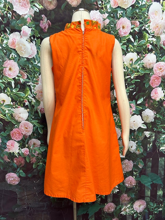 60s Carol Brent Orange Embroidered Swing Dress - image 8