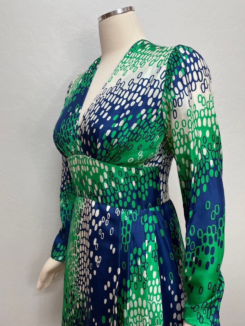 70s Elizabeth Arden Green Silk Mod Dress Small image 5