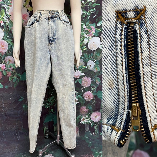 80s Bonjour Acid Wash Denim Skinny Jeans Zipper Cuffs