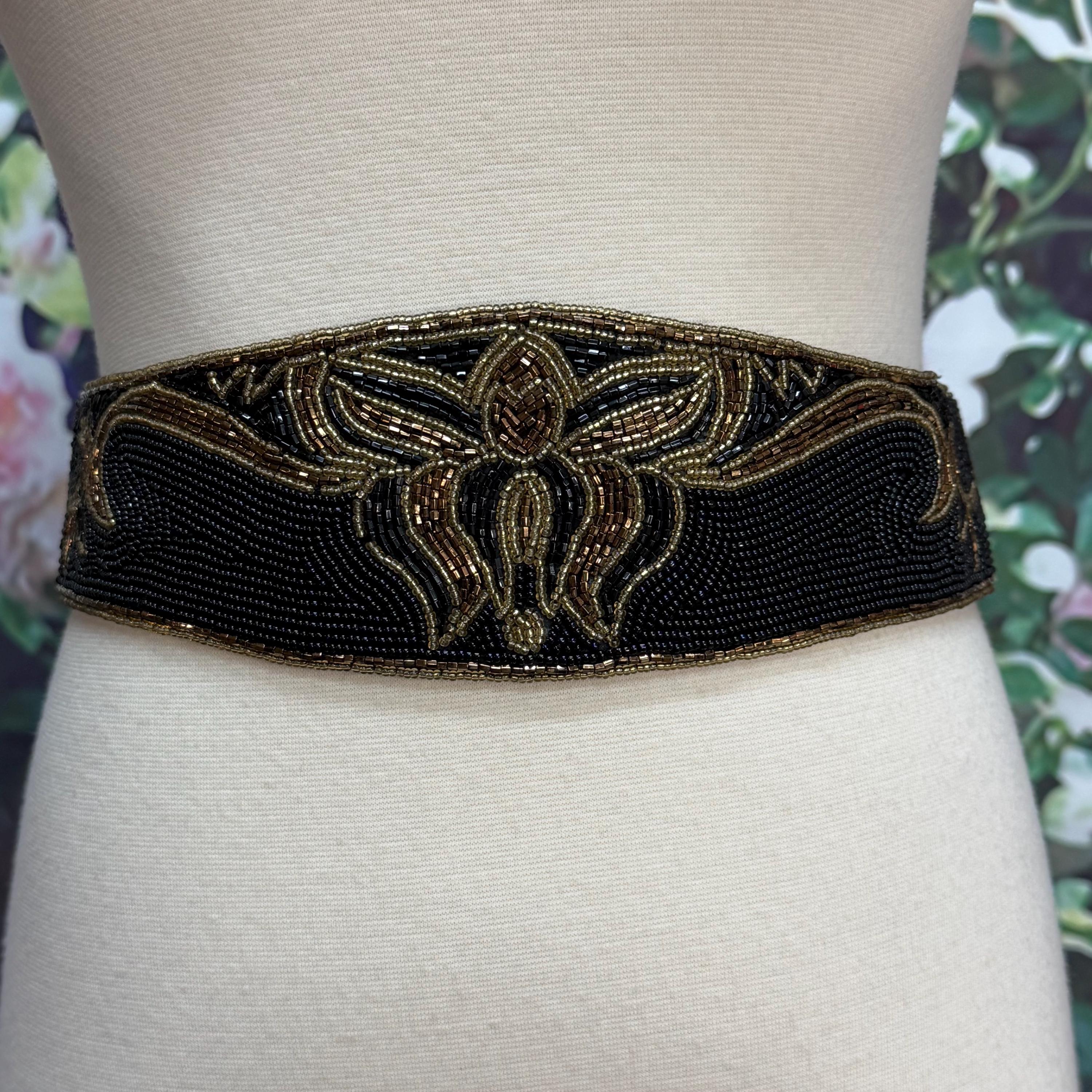 Vtg La Regale Black Beaded Belt La Regale Vintage Beaded Belt - Black Gold Silver Fabric  main image 2