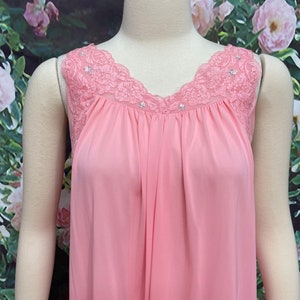 60s Shadowline Rose Pink Peignoir Negligee Nylon Nightgown Small image 7