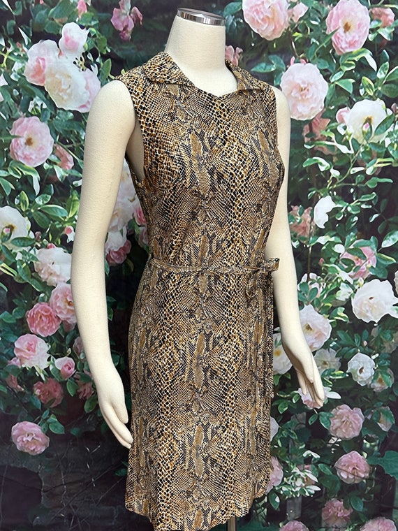 70s Brown Python Snake Print Shift Dress - image 8