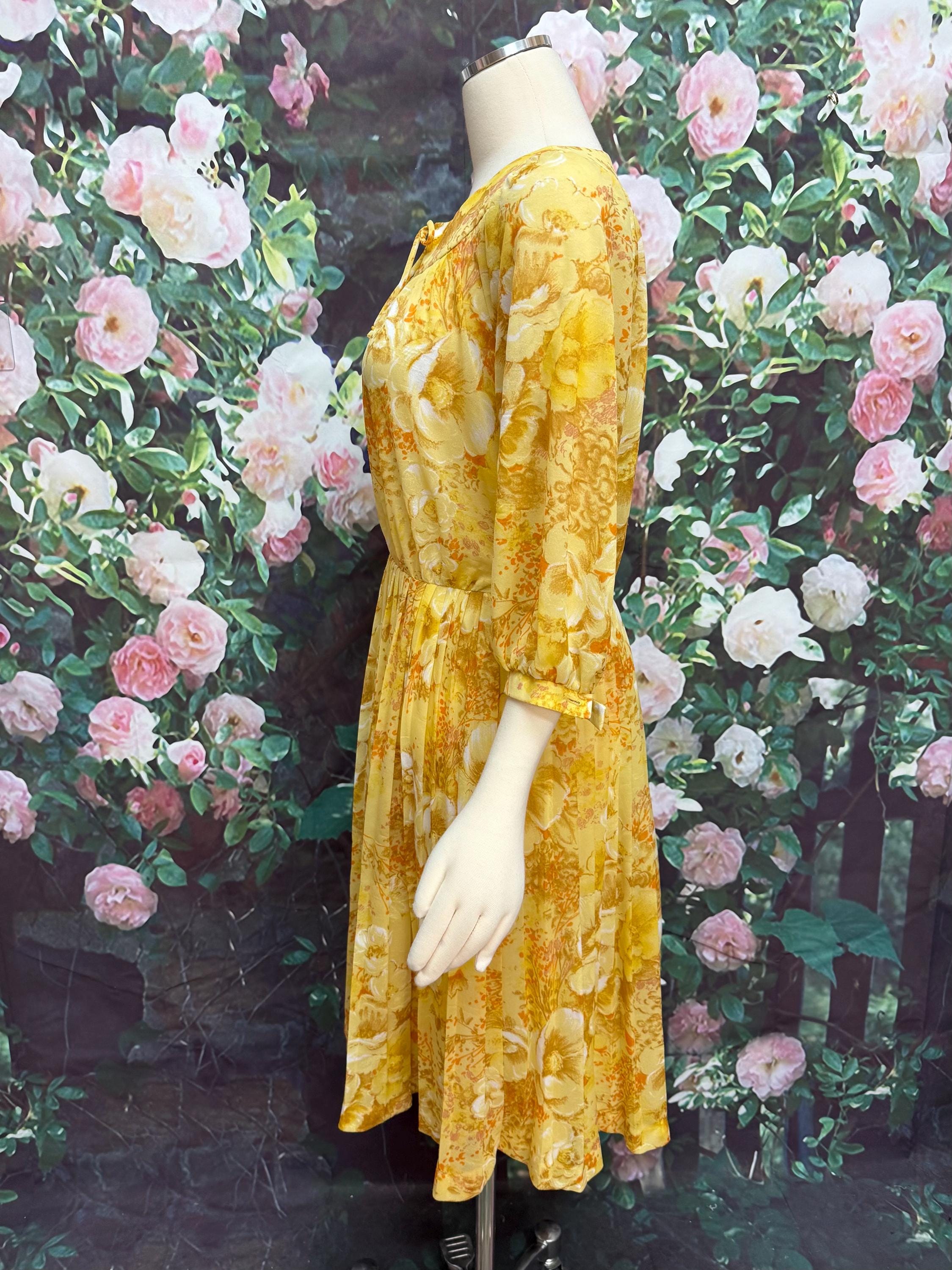 70s Bleyle Yellow Floral Chiffon Midi Dress - Etsy