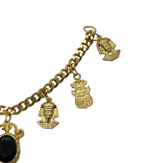 80s Egyptian Revival Charm Bracelet Gold Plated - image 5