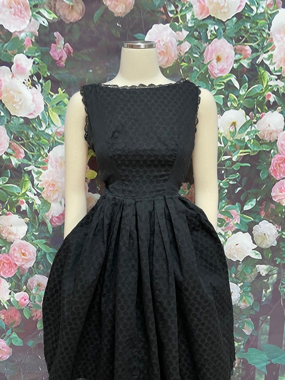 50s Maggi Stover Black Cotton Fit and Flare Dress - image 4