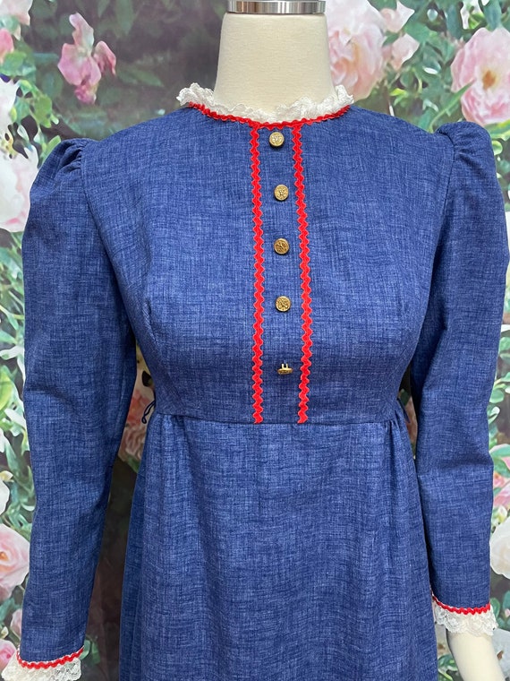 70s Blue Denim Prairie Maxi Dress Cottagecore - image 3