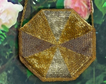 80s La Regale Gold Bead Octagon Purse Two Tone