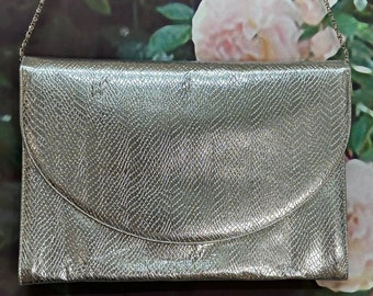 80s Extra Large Silver Foil Embossed Envelope Purse