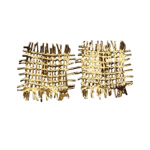 60s Modernist Gold Waffle Earrings Brutalist Earrings