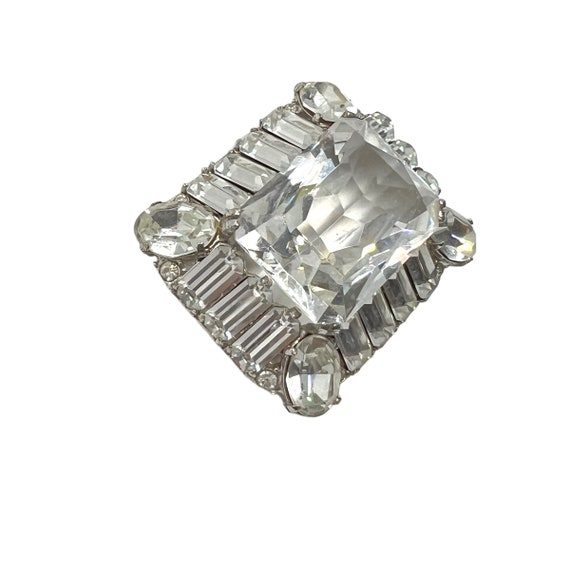 40s Extra Large Clear Rhinestone Rectangle Brooch - image 3