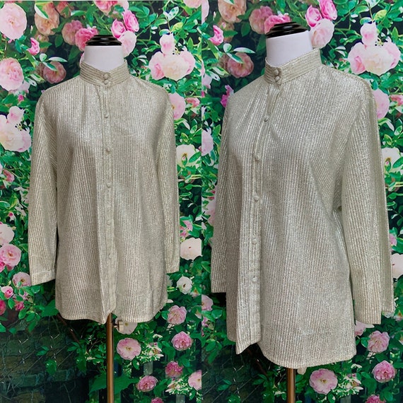 60s Adelaar Metallic Silver Lurex Blouse Button Do