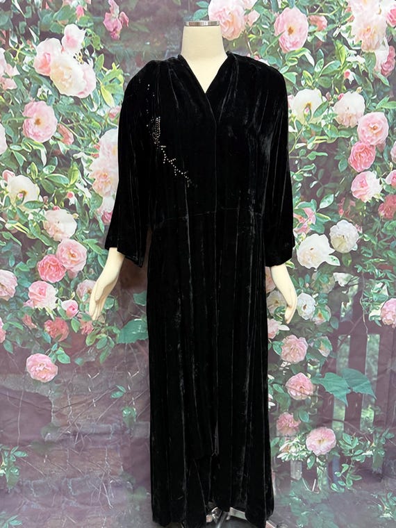 40s Kamore Black Silk Velvet Jacket Rhinestone De… - image 1