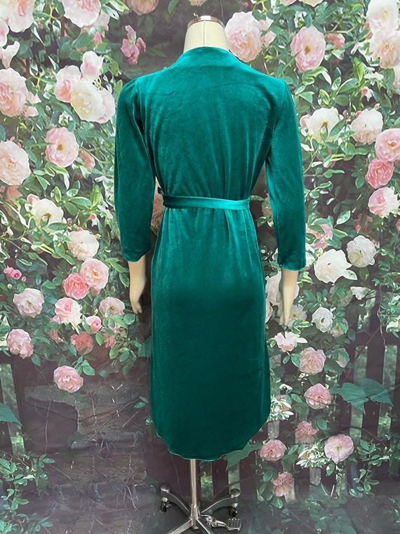 80s David Brown Green Velveteen Zip Robe Rhinestone B… - Gem