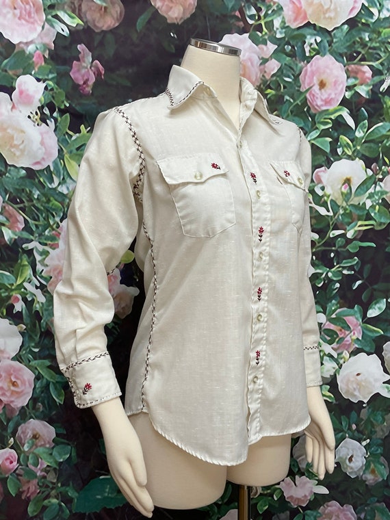 70s Levis for Gals White Western Shirt Floral Emb… - image 5