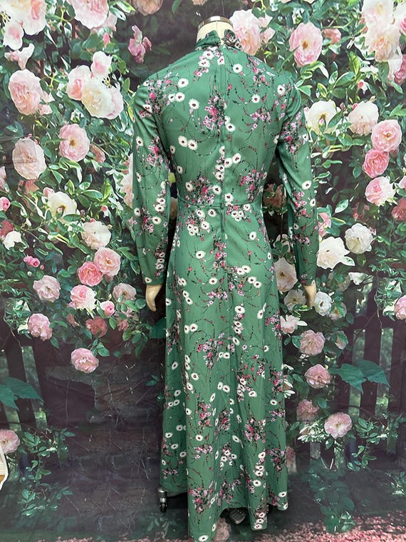 70's Green and White Floral Faux Wrap Dress by for andrade