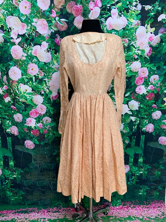 50s Peach Lace Party Dress Fit and Flare XS - image 7