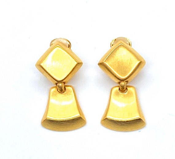 80s Ann Taylor Modernist Earrings Brushed Gold - image 1