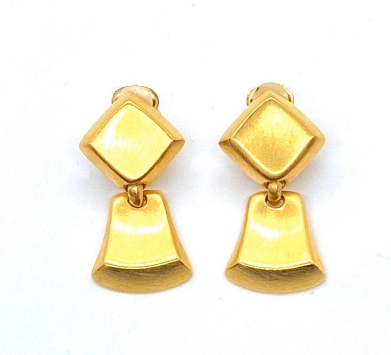 80s Ann Taylor Modernist Earrings Brushed Gold image 1