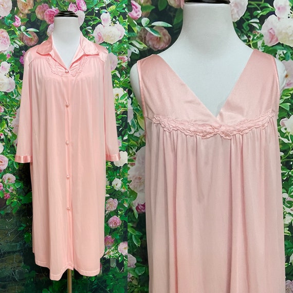 80s Vanity Fair Pink Nightgown Robe Set Small - image 1