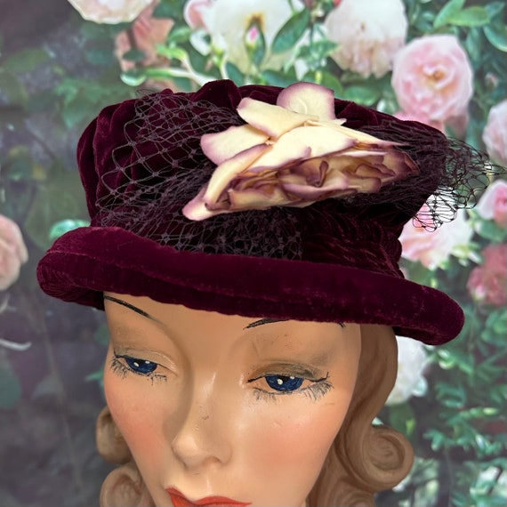 90s Boho Red Velvet Bucket Hat Silk Flower - Etsy