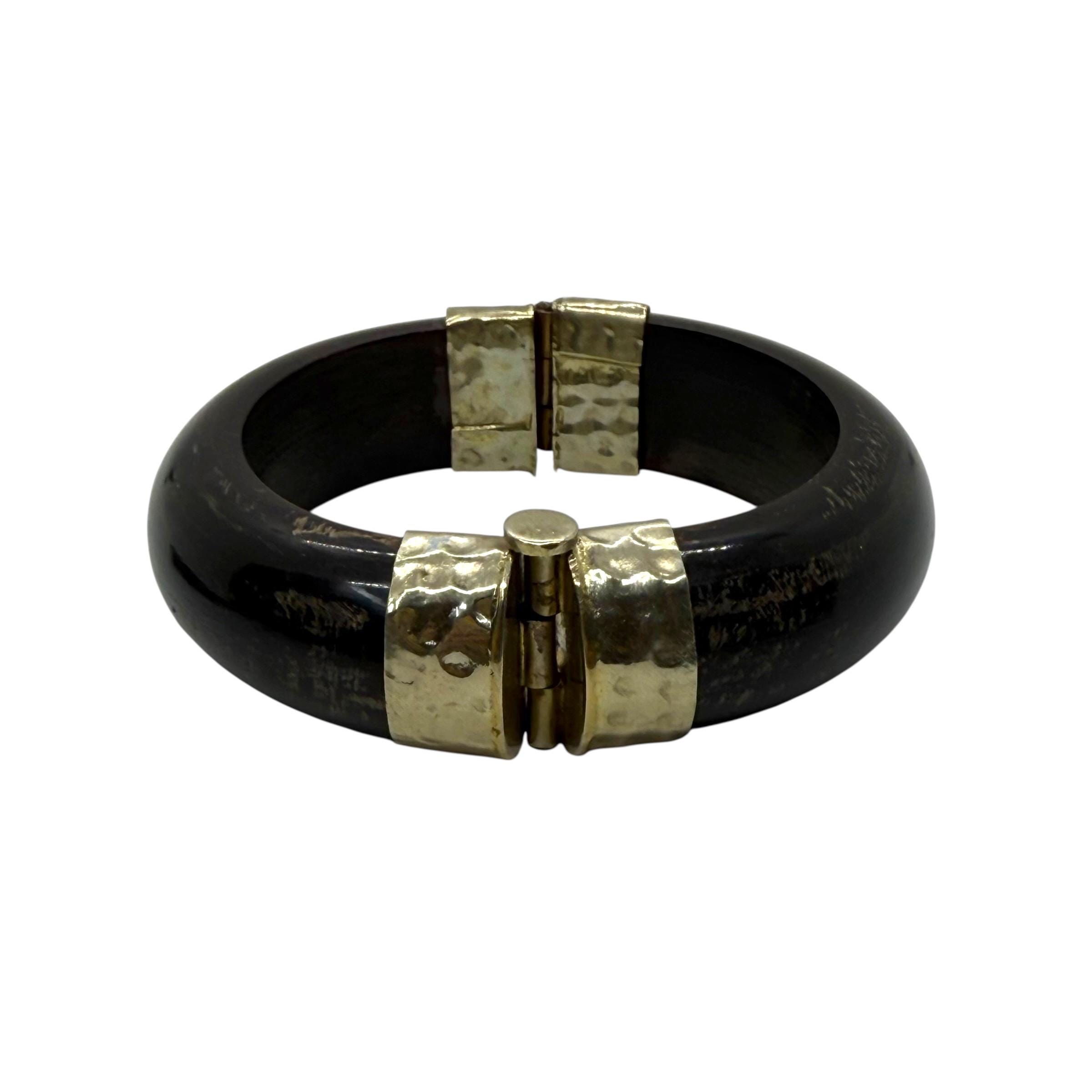 Vintage Black Horn Bangle Hinged Bracelet Hammered Fittings - Etsy