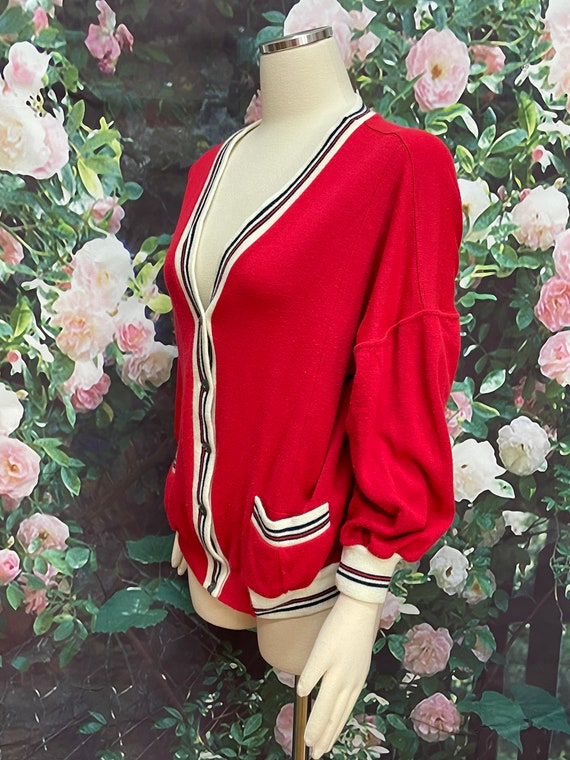 80s Eileen Red Button Down Cardigan Acrylic Large - image 4