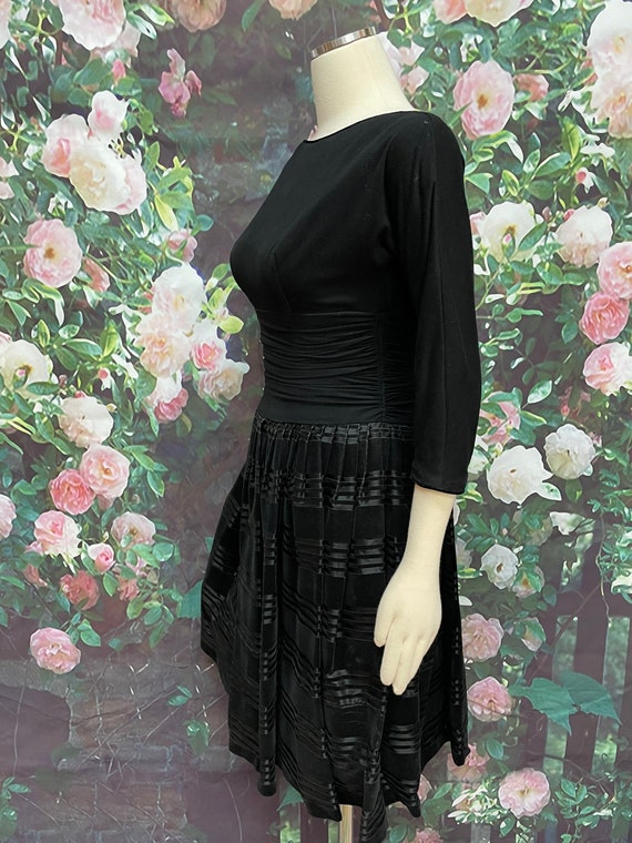 50s Black Velveteen Stripe Dress Fit and Flare - image 7