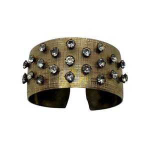 50s Textured Gold Tone Rhinestone Cuff Bracelet