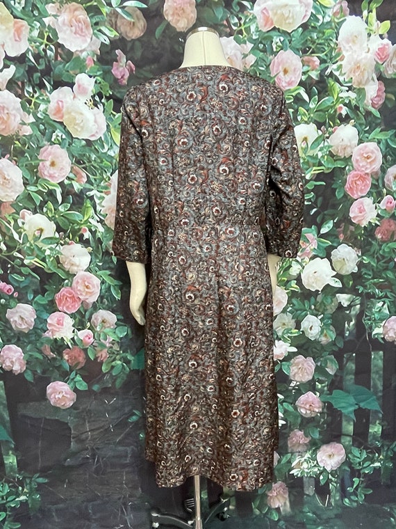 40s Mynette Gray Floral Rayon Dress Plus Size XL - image 9