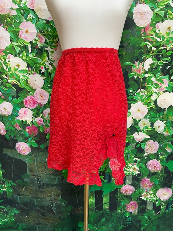 60s Glydons Red Floral Chantilly Lace Half Slip S… - image 4