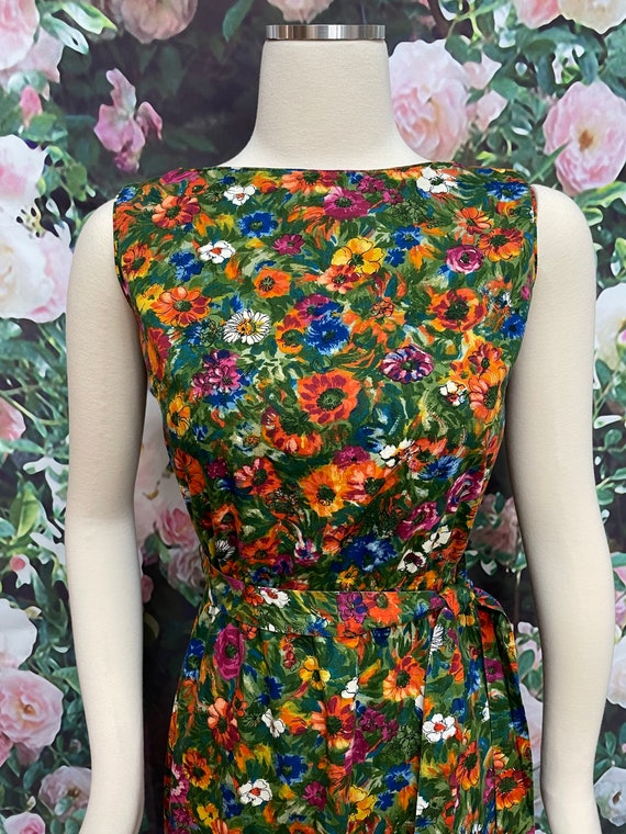 70s Tori Richard Green Floral Sheath Dress Holida… - image 3