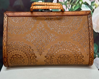 70s Bamboo Embossed Wood Box Purse Hinged - Etsy