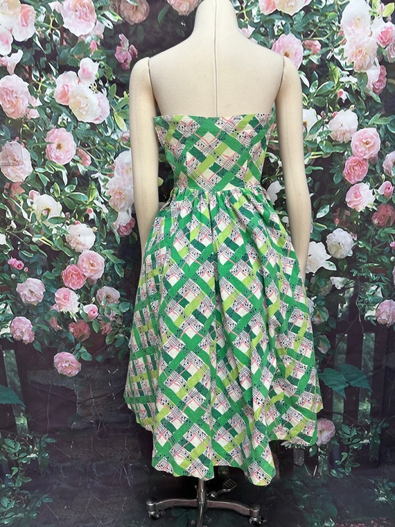 50s Green Musical Notes Strapless Dress XS - image 6