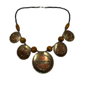 Vintage Mixed Metal Artisan Necklace Brutalist Copper