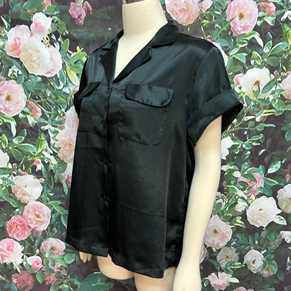 70s Val Mode Black Satin Polyester Pajama Top - image 3