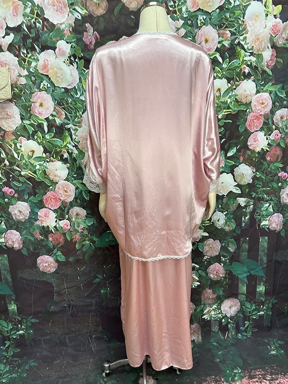 80s Vandemere Pink Satin Nightgown Robe - image 5