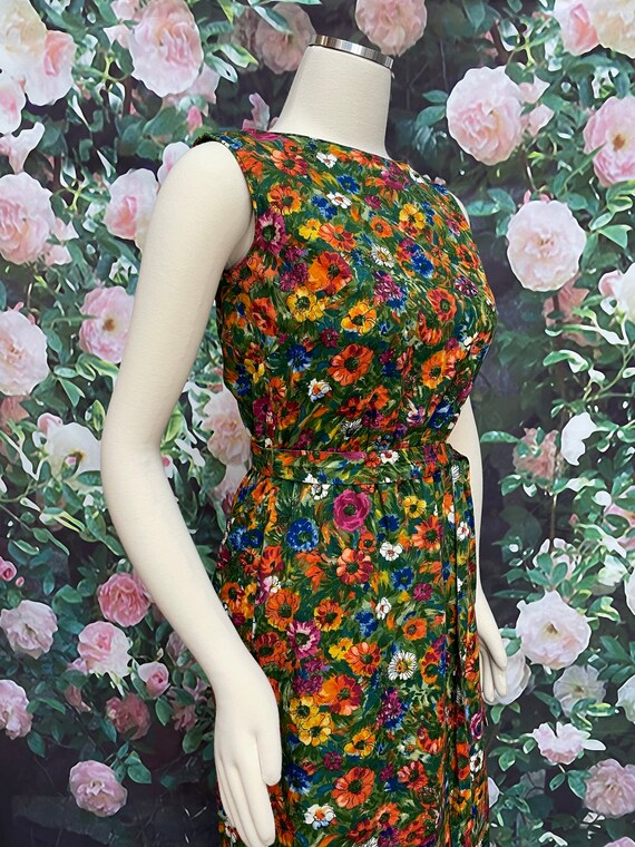 70s Tori Richard Green Floral Sheath Dress Holida… - image 4