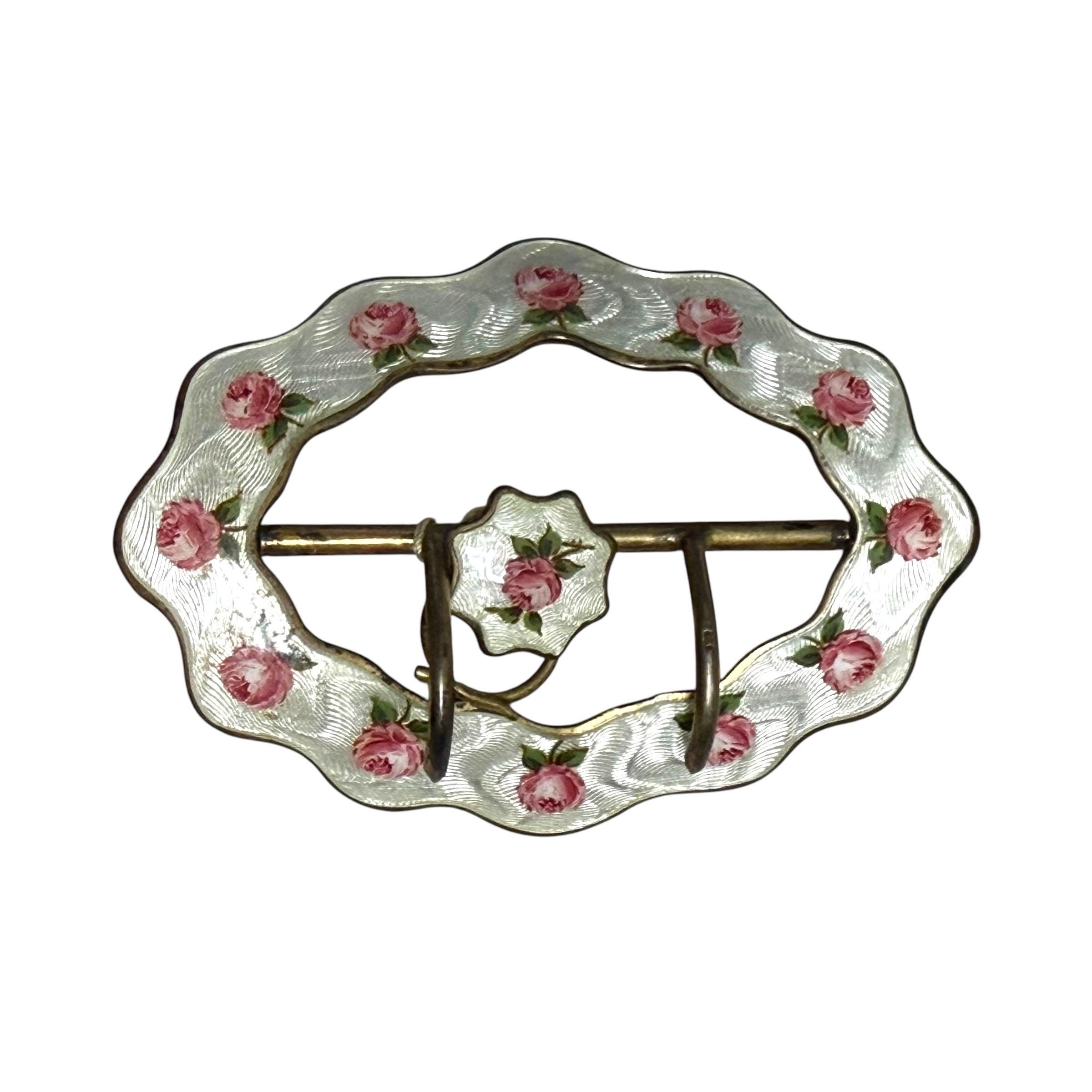 Antique Art Nouveau Silver Guilloche Enamel Buckle Levi Salaman Hallmark 1912