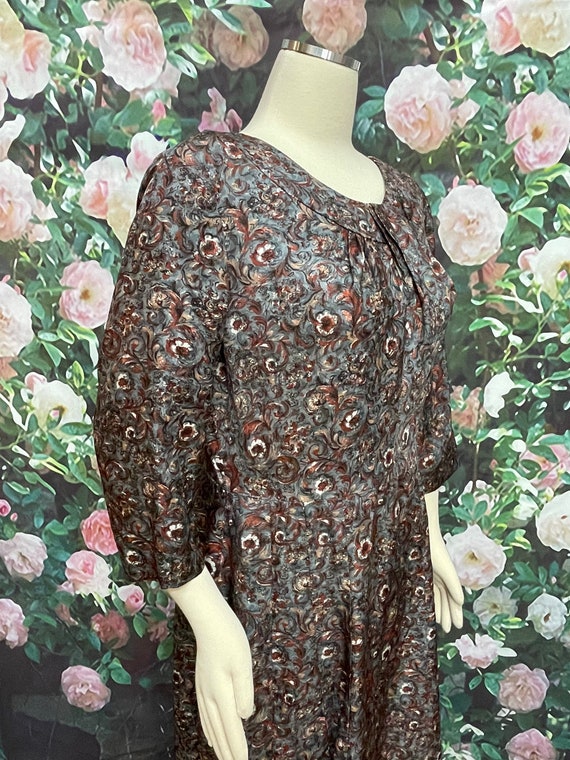 40s Mynette Gray Floral Rayon Dress Plus Size XL - image 6